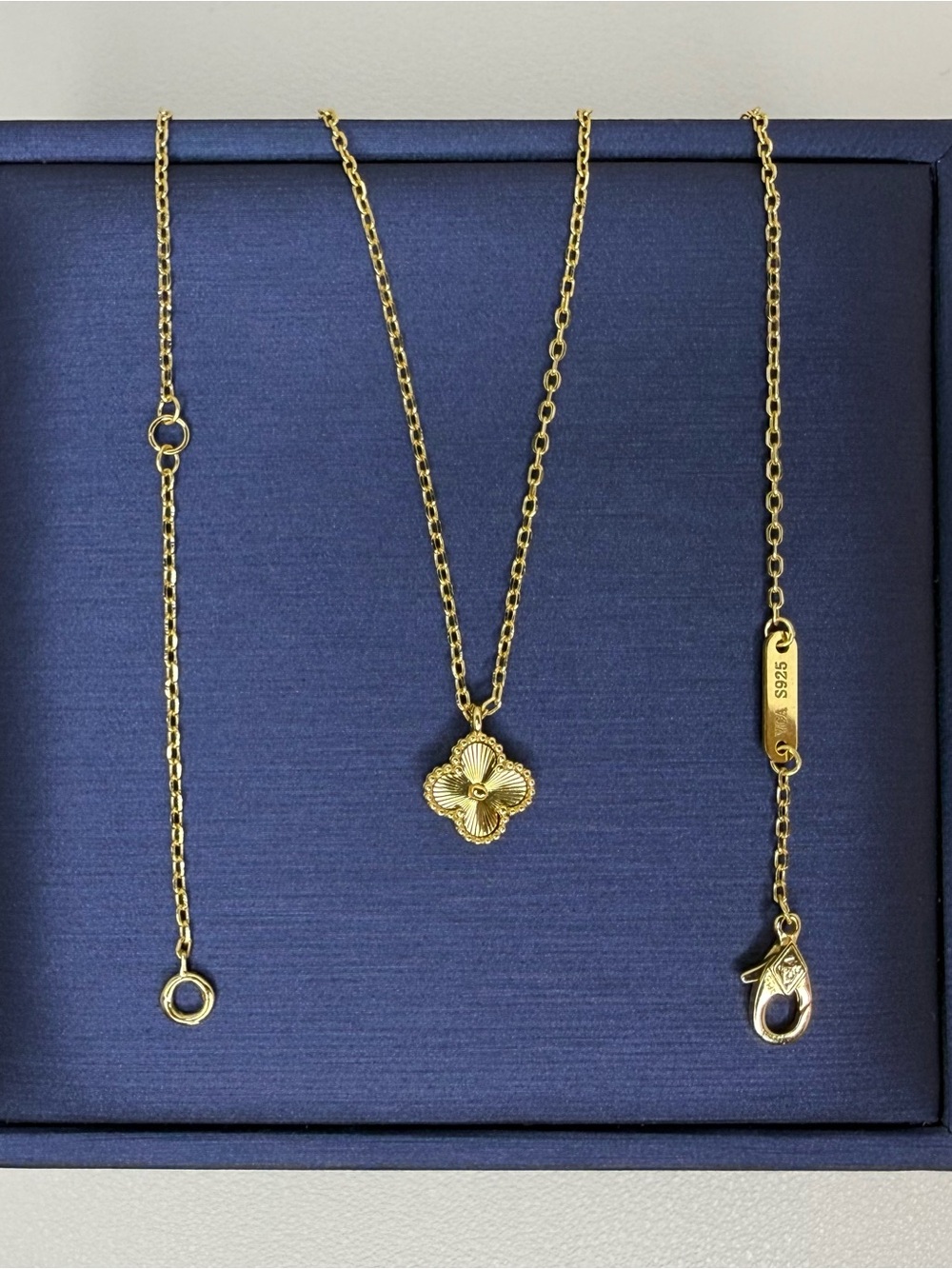 S925 Gold Four-Petal Floral Pendant Necklace - Women Jewelry